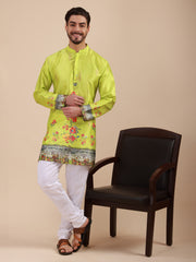 Men Floral Printed Woven Design Kurta & Pyjama Set
