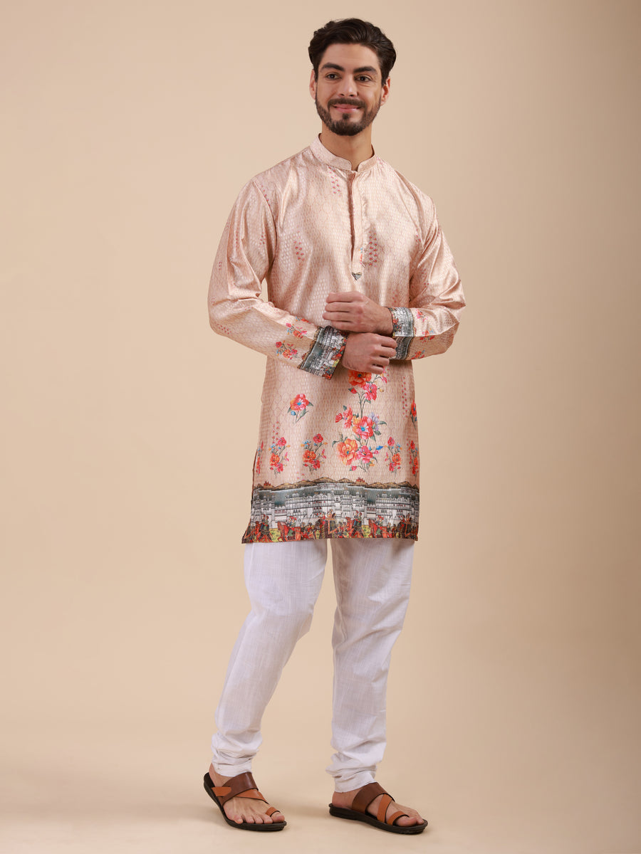 Men Floral Printed Woven Design Kurta & Pyjama Set