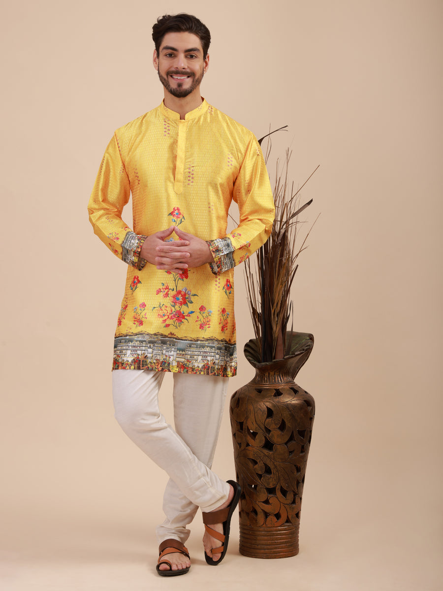 Men Floral Printed Woven Design Kurta & Pyjama Set