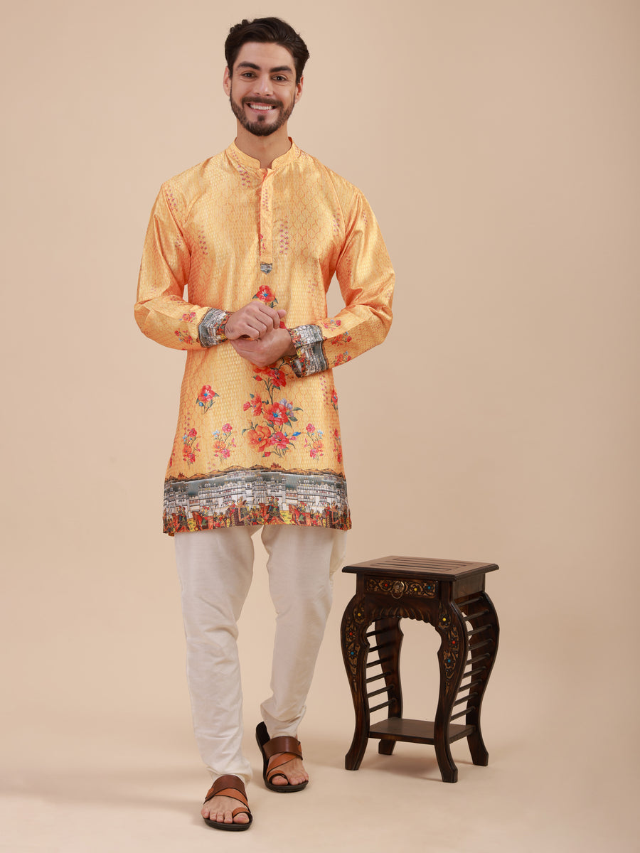 Men Floral Printed Woven Design Kurta & Pyjama Set