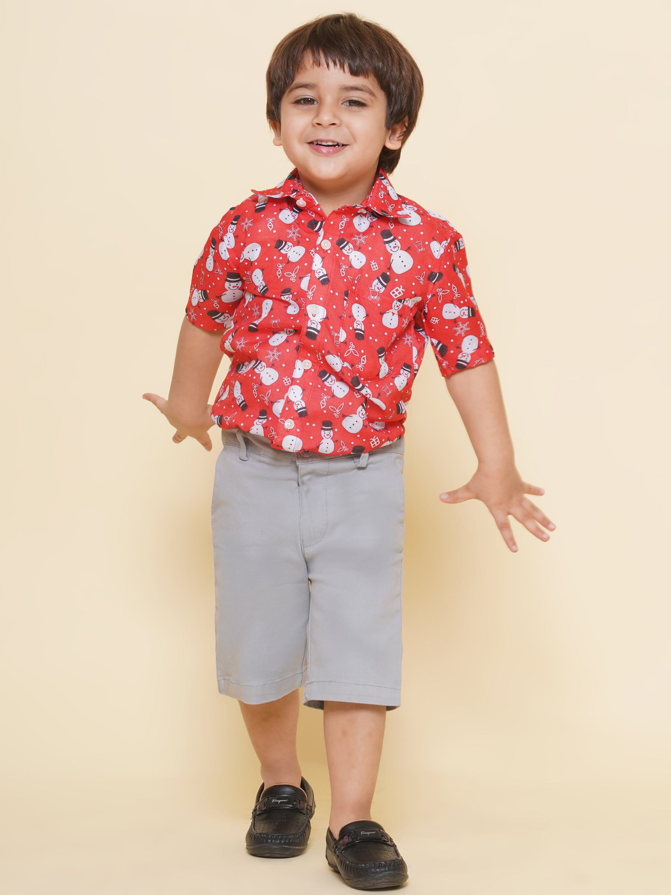 Boys Printed Christmas Red Shirts