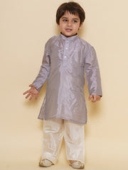 Boys Solid Colour Art Silk Kurta with Pyjama