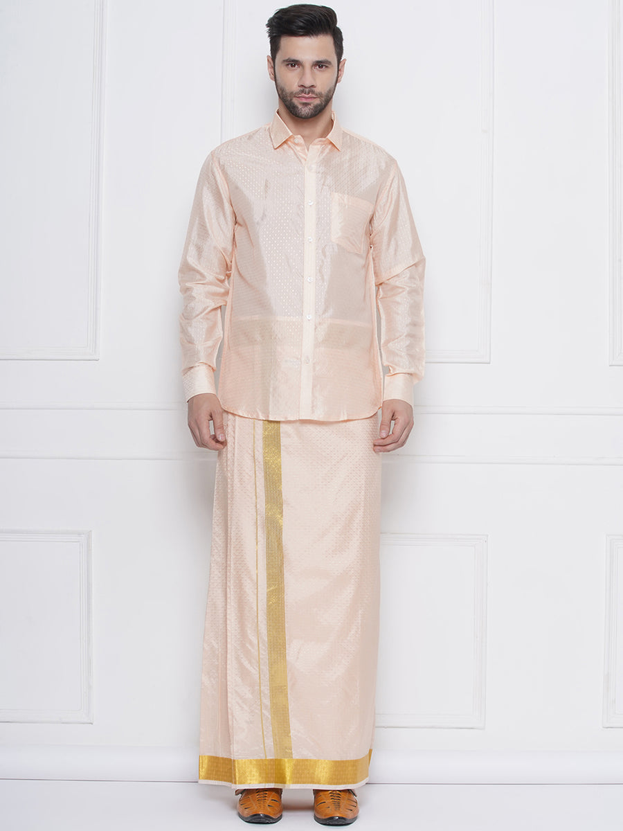 Sethukrishna Mens Self Design Shirt Dhoti set