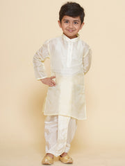 Boys Solid Colour Art Silk Self Design Kurta with Dhotipant
