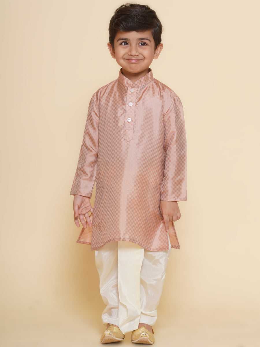 Boys Solid Colour Art Silk Self Design Kurta