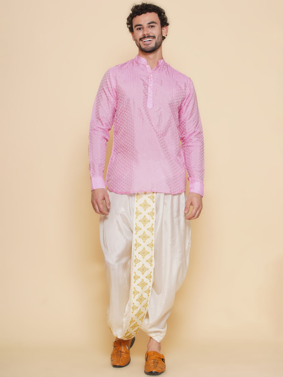 Sethukrishna Mens Short Kurta with Embroidery Dhotipant