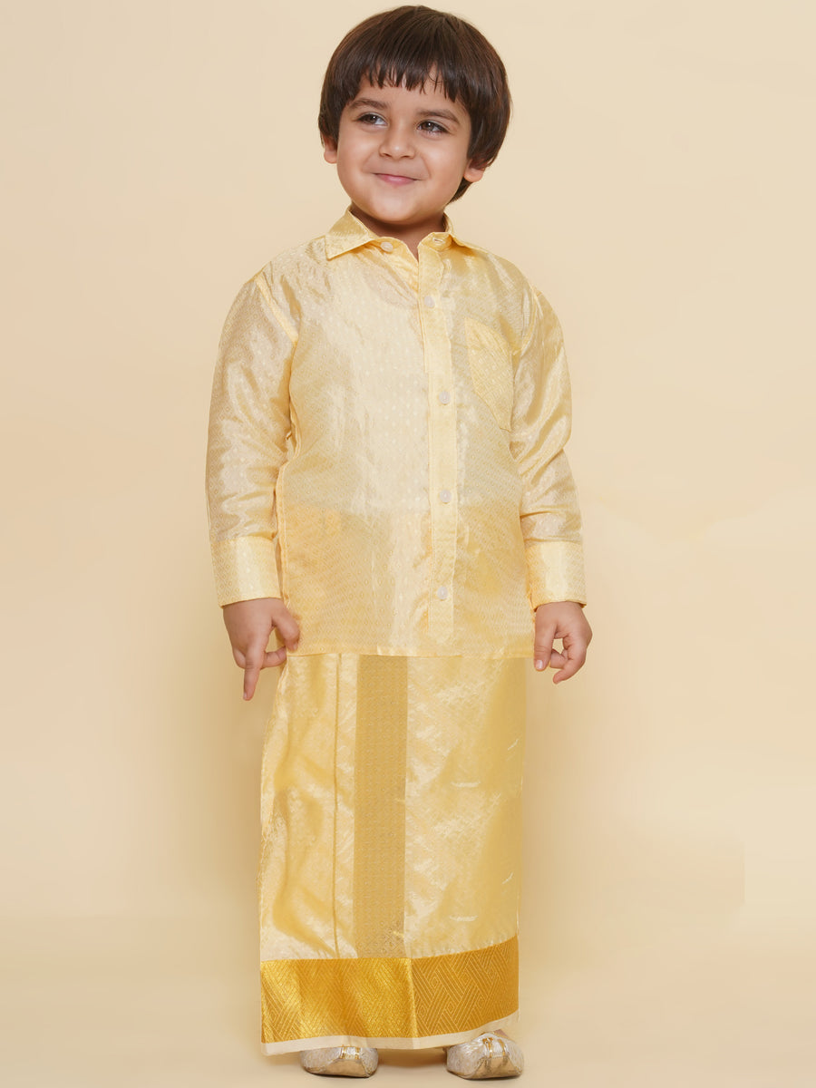 Sethukrishna Boys Solid Colour Self Design Shirt with Dhoti