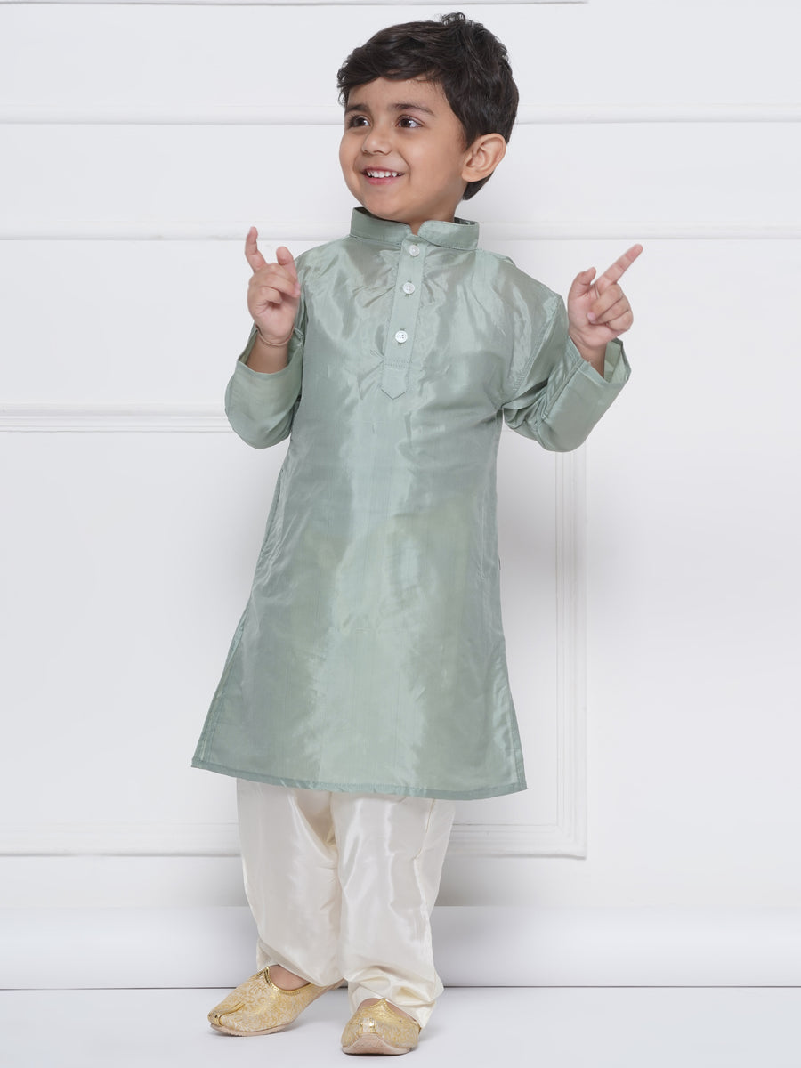 Boys Solid Colour Art Silk Kurta with Pyjama