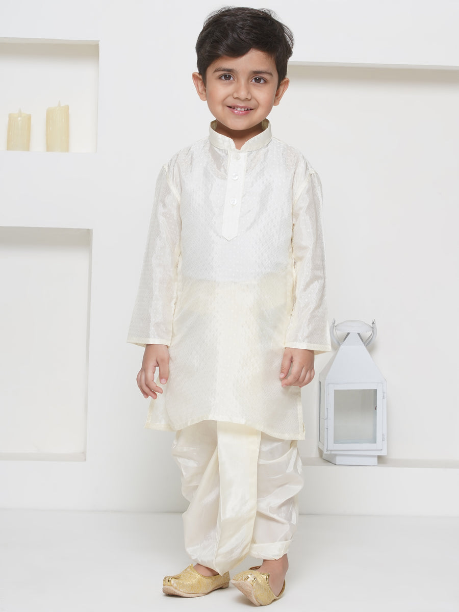 Boys Solid Colour Art Silk Self Design Kurta