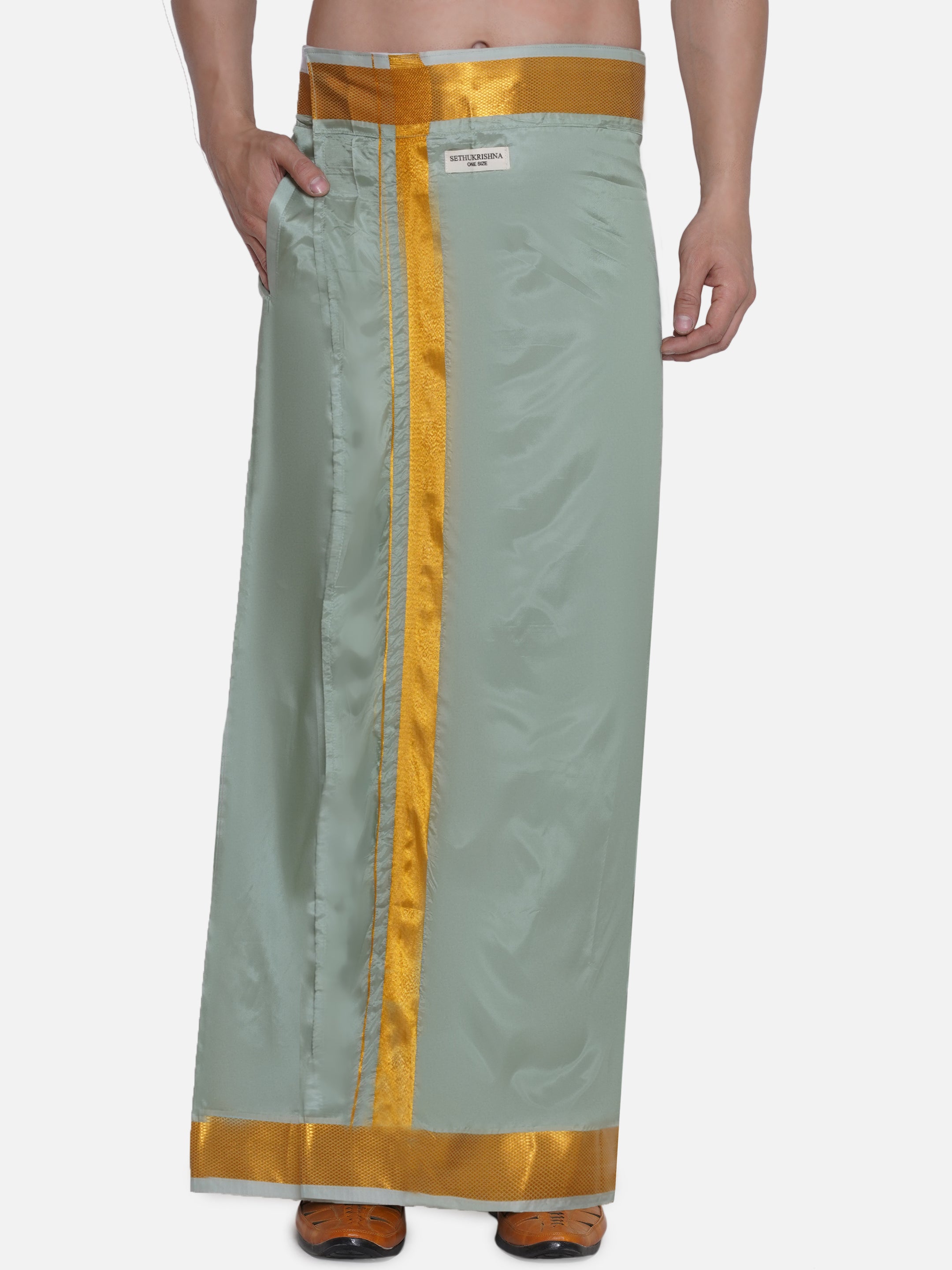 Men Solid Colour Art Silk Readymade Pocket Dhoti