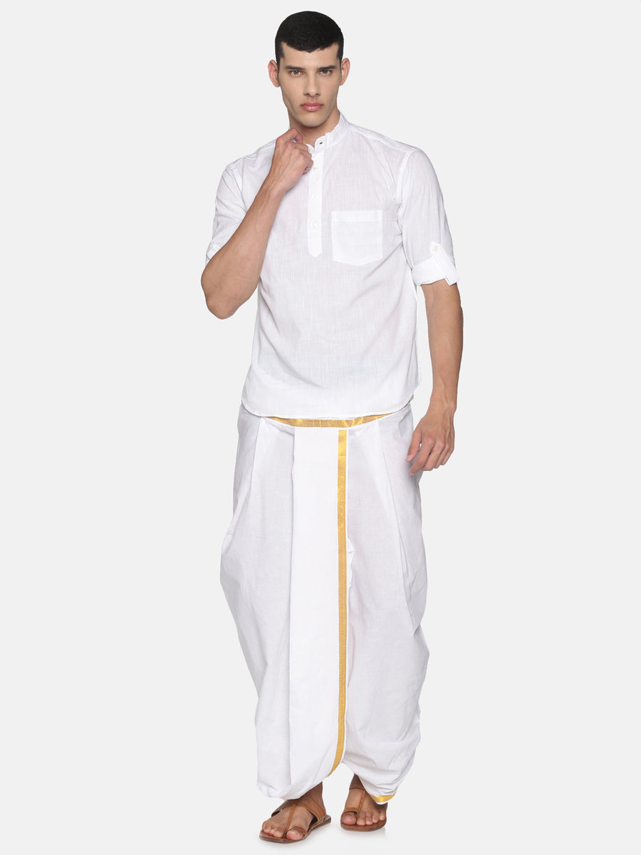 Men White Colour Kurta Dhotipant Set