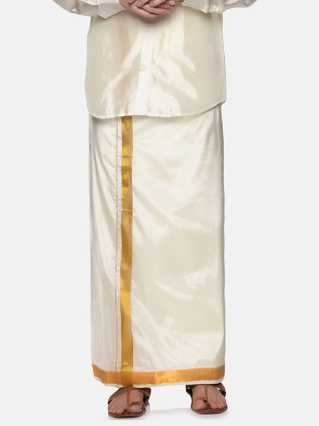 Men Art Silk Traditional Cream Colour Regular Dhoti