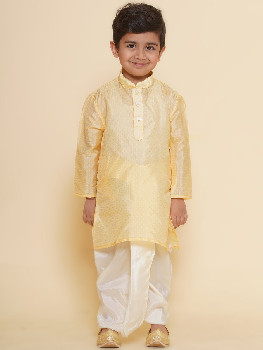 Boys Solid Colour Art Silk Self Design Kurta