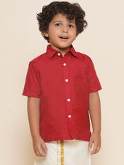 Boys Maroon Colour Polyester Shirt