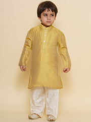 Boys Solid Colour Art Silk Kurta with Pyjama