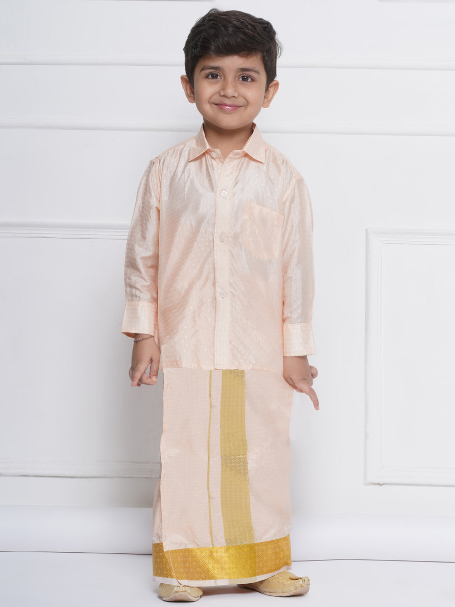 Sethukrishna Boys Solid Colour Self Design Shirt with Dhoti