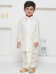 Boys Solid Colour Art Silk Self Design Kurta with Dhotipant