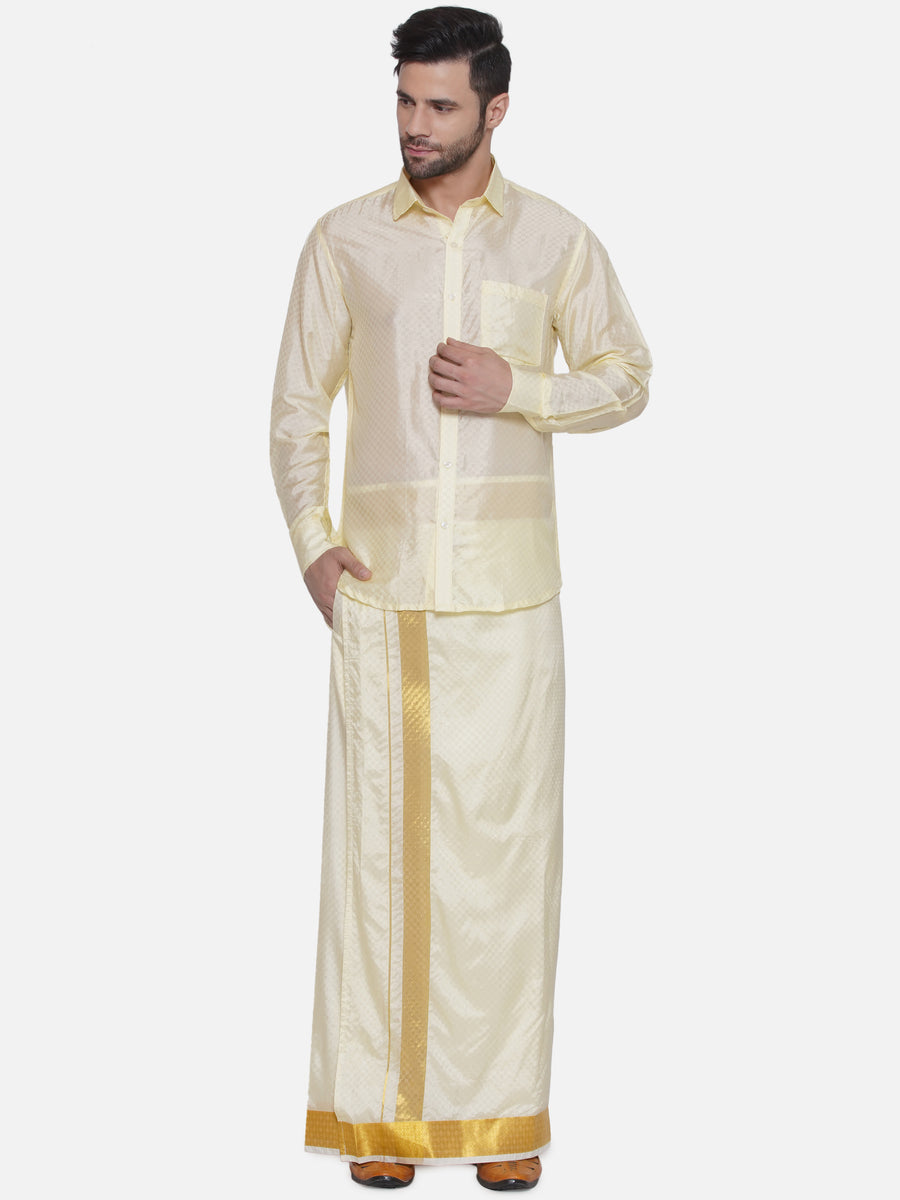 Sethukrishna Mens Self Design Shirt Dhoti set