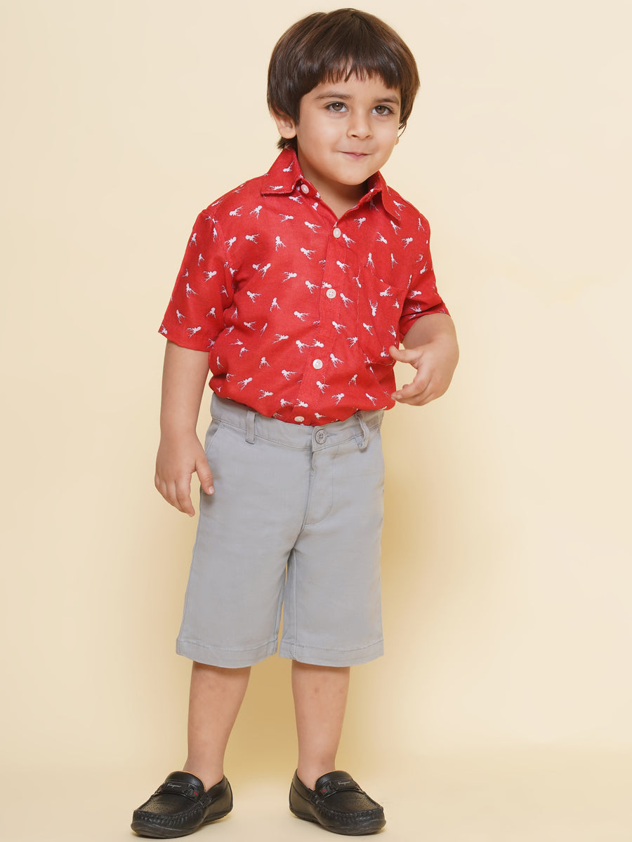Boys Printed Christmas Red Shirts