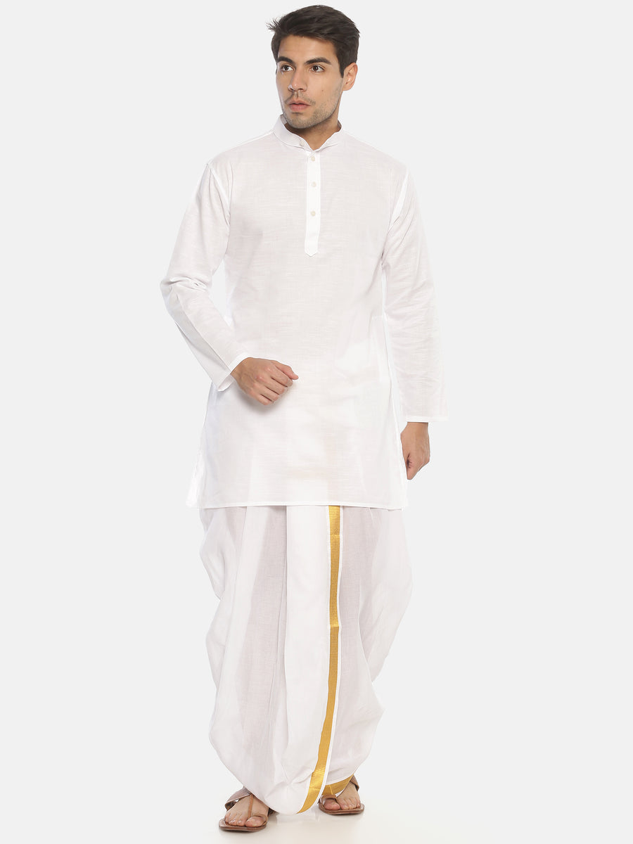 Men White Colour Kurta Dhotipant Set