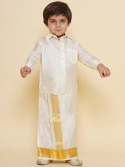 Sethukrishna Boys Solid Colour Self Design Shirt with Dhoti