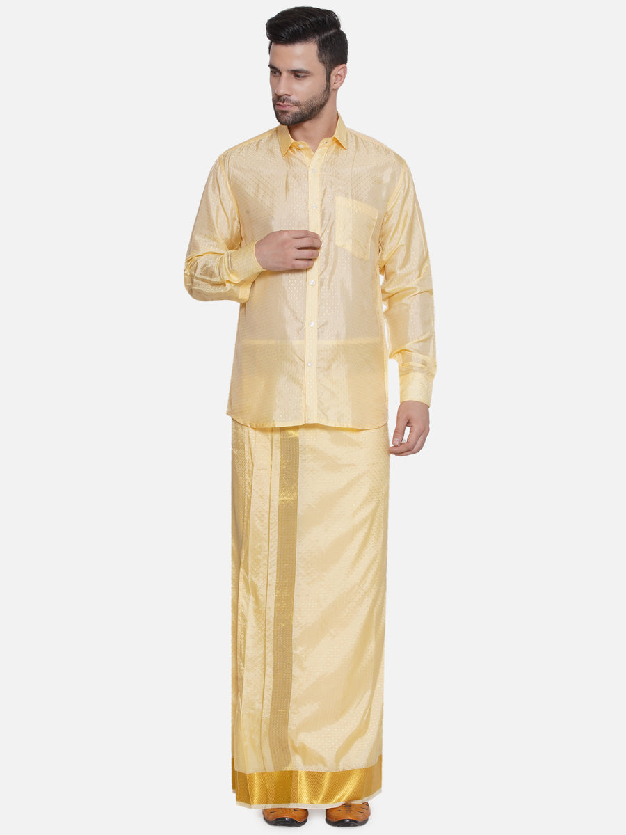 Sethukrishna Mens Self Design Shirt Dhoti set