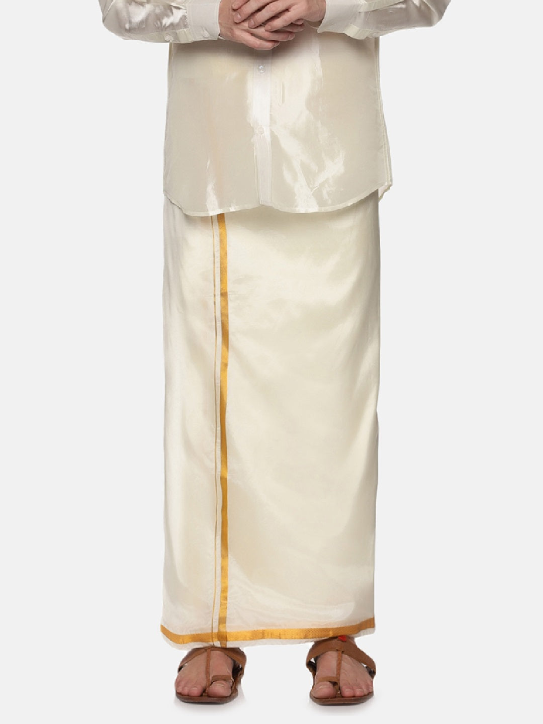 Men Art Silk Traditional Cream Colour Regular Dhoti