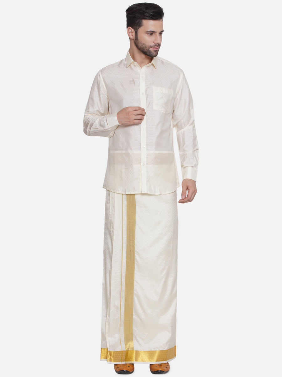 Sethukrishna Mens Self Design Shirt Dhoti set