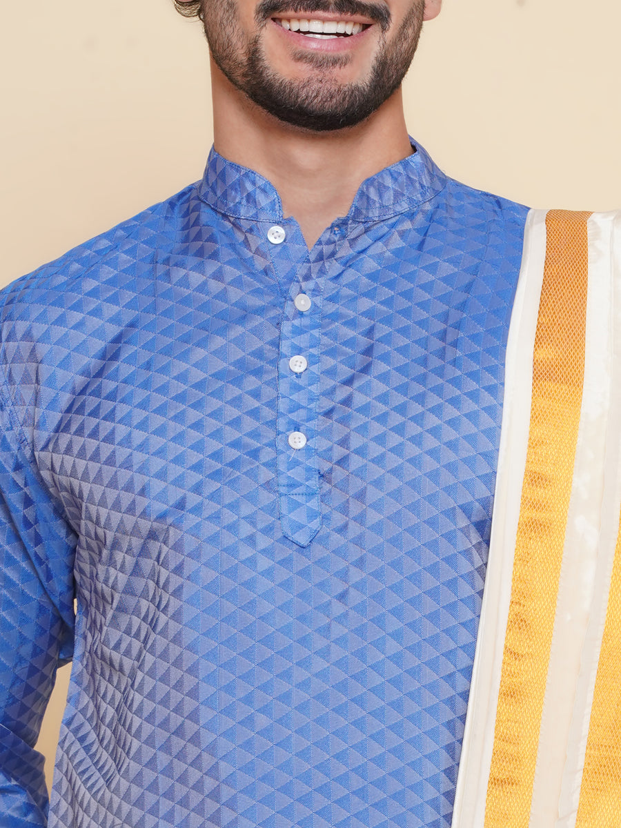 Sethukrishna Mens Self Design Short Kurta and Dhotipant with Angavastram Set