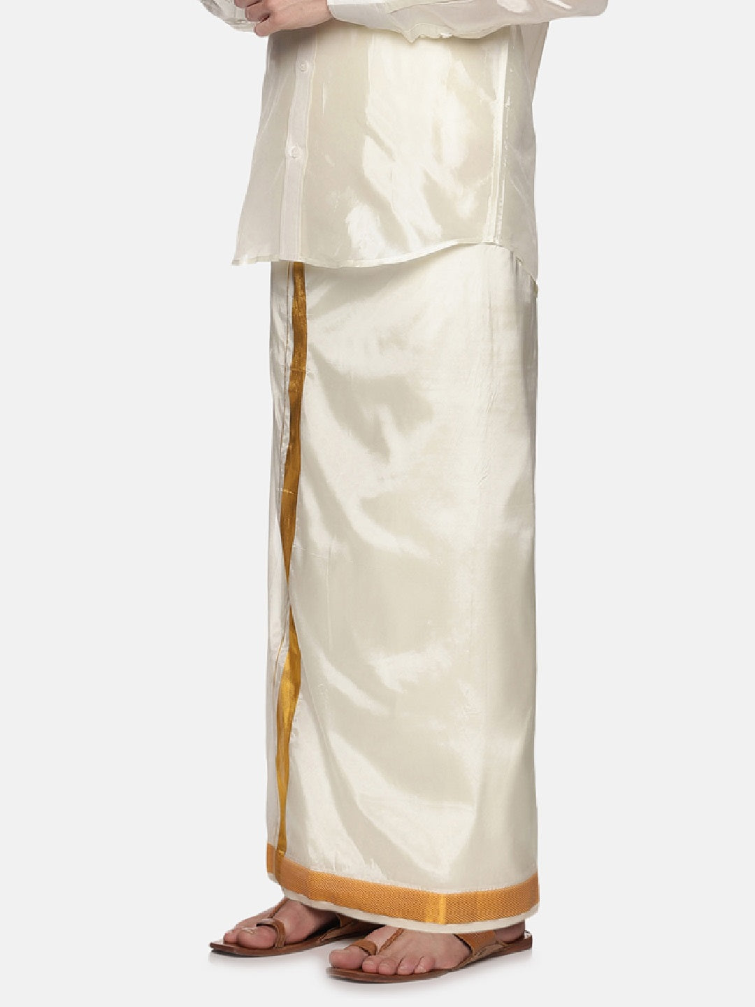 Men Art Silk Traditional Cream Colour Regular Dhoti