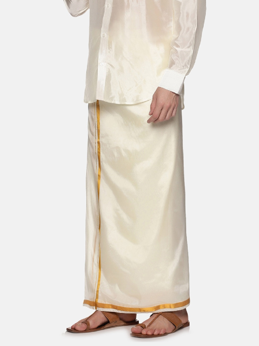 Men Art Silk Traditional Cream Colour Regular Dhoti