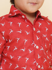 Boys Printed Christmas Red Shirts
