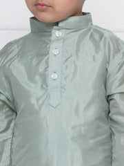 Boys Solid Colour Art Silk Kurta with Pyjama