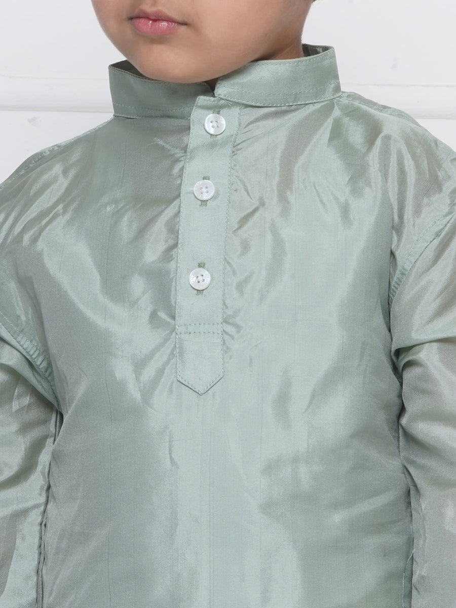 Boys Solid Colour Art Silk Kurta with Pyjama