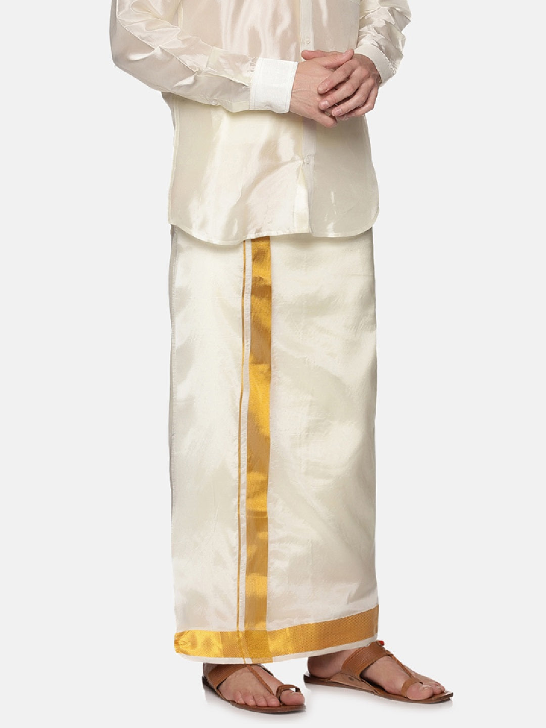 Men Art Silk Traditional Cream Colour Regular Dhoti