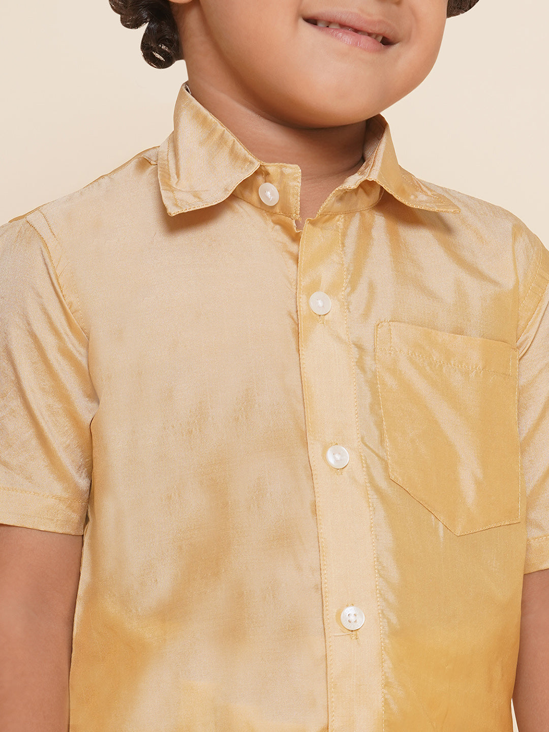 Boys Biscuit Colour Art Silk Shirt
