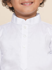 Boys White Colour Cotton Kurta Dhoti Pant Set