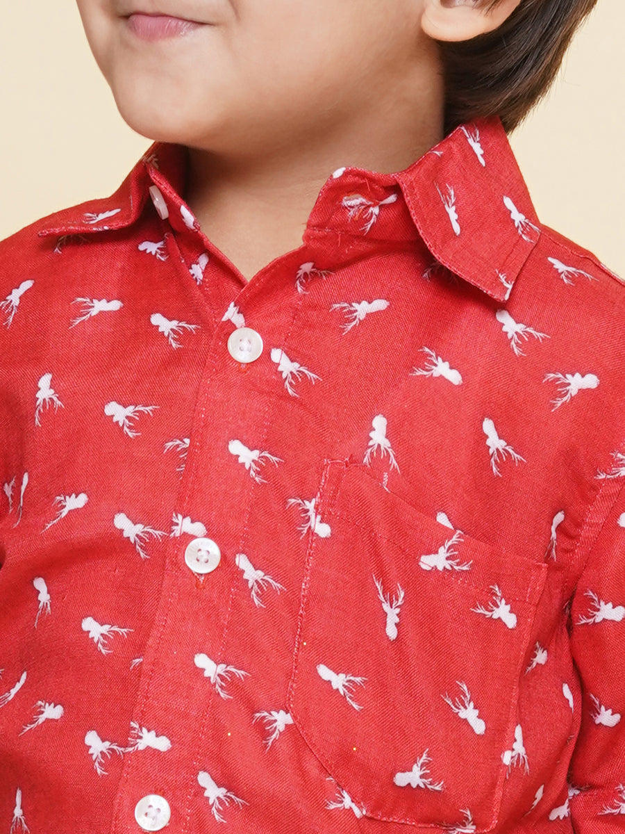Boys Printed Christmas Red Shirts