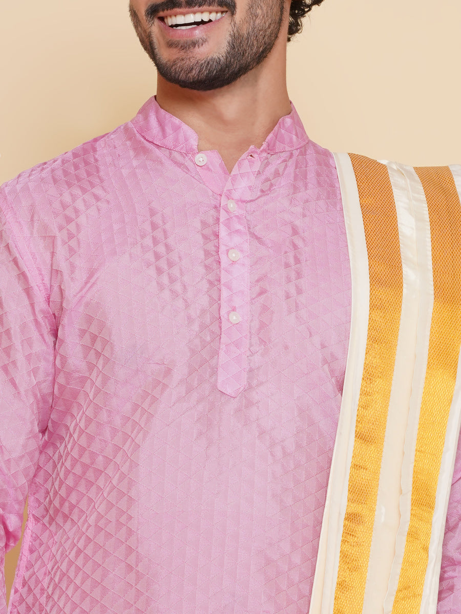 Sethukrishna Mens Self Design Kurta and Dhotipant with Angavastram Set
