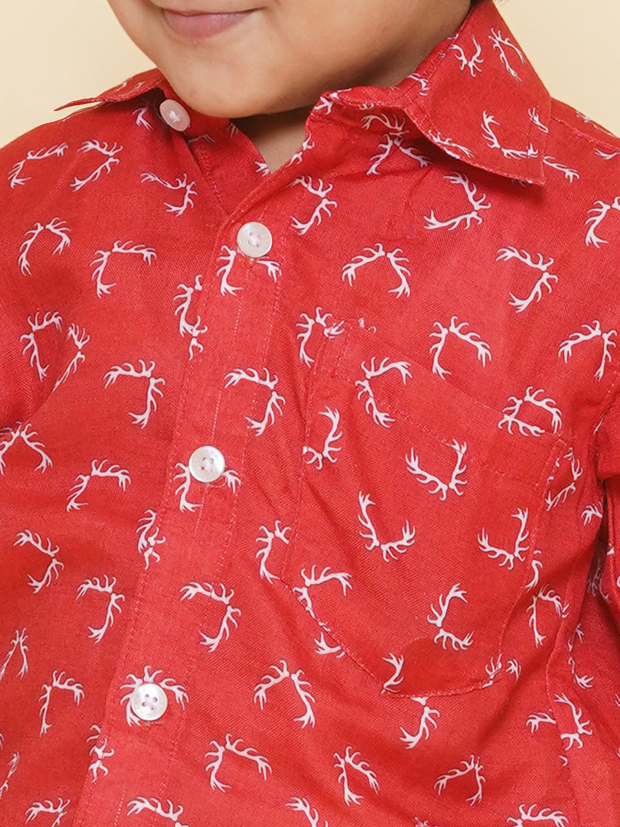 Boys Printed Christmas Red Shirts