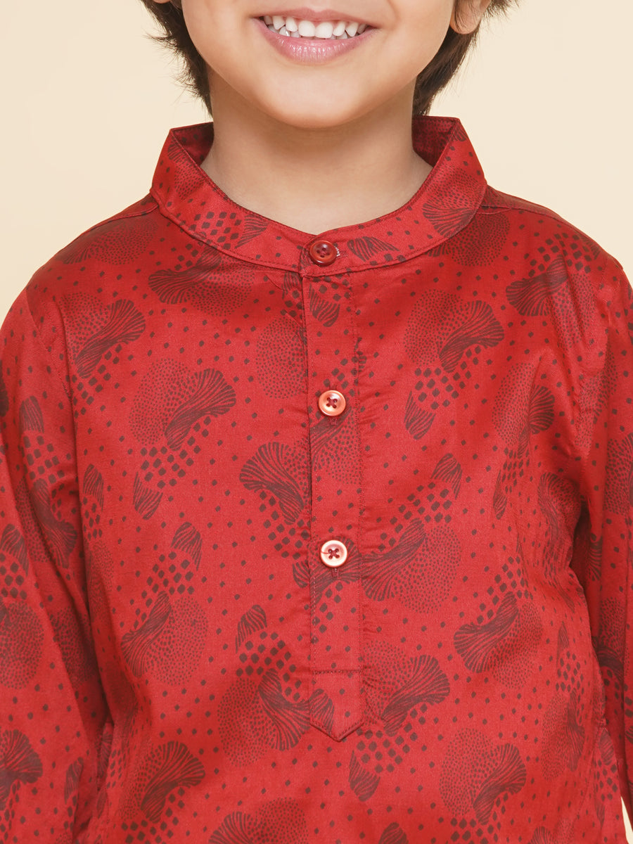 Boys Leaf Design Printed Kurta