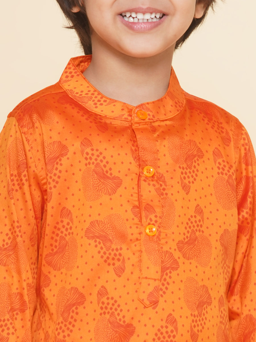 Boys Leaf Design Printed Kurta