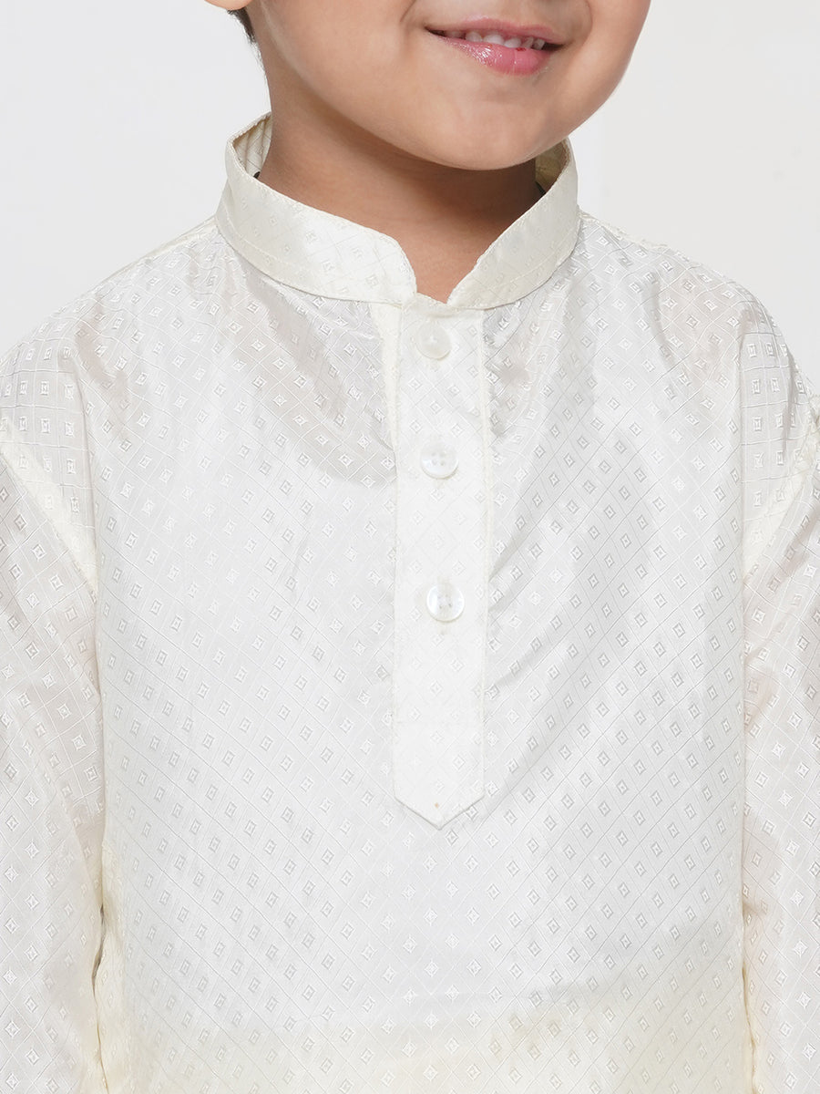 Boys Solid Colour Art Silk Self Design Kurta with Dhotipant