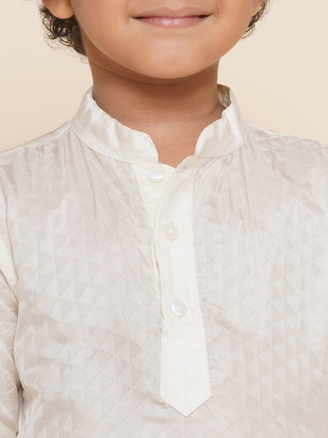 Boys Off White Colour Art Silk Kurta Dhoti Pant Set