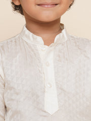 Boys Off White Colour Art Silk Kurta Dhoti Pant Set