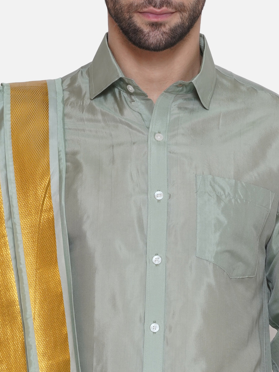 Men Solid Colour Art Silk Dhoti with Angavastram