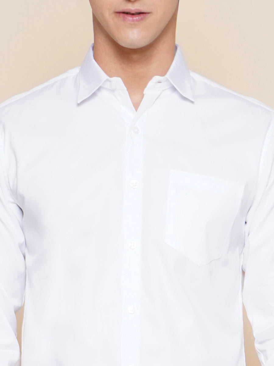 Men Full Sleeve White Colour Shirt and Pocket Dhoti Set