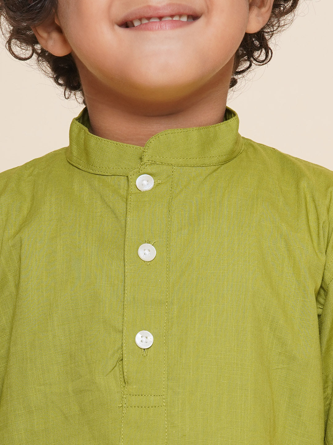 Boys Green Colour Cotton Kurta Dhoti Pant Set