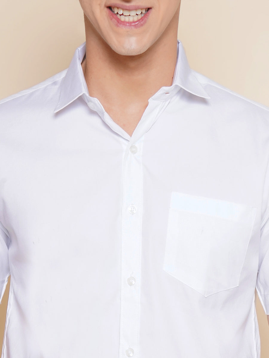 Father Son Matching White Colour Cotton Shirt Dhoti Set
