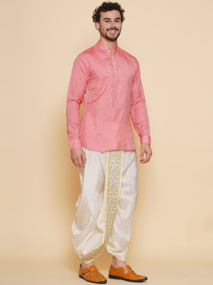 Mens Short Kurta with Embroidery Dhotipant